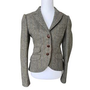 Jack Wills Tweed Blazer UK 8 US 4 Brown Herringbone Equestrian Heritage Jacket